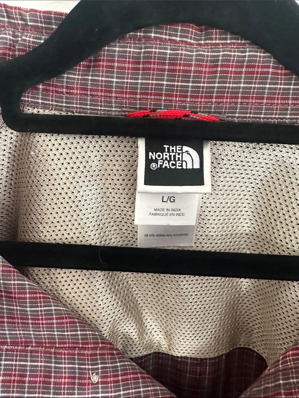 The North Face Men's Red Plaid Long-Sleeve Button-Up Shirt